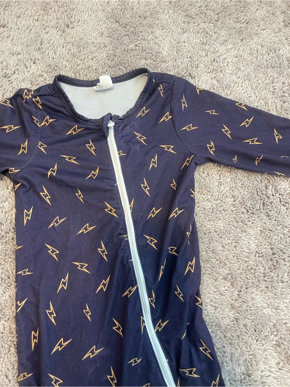 Kids Navy Lightning One-Piece Pajamas with Zipper